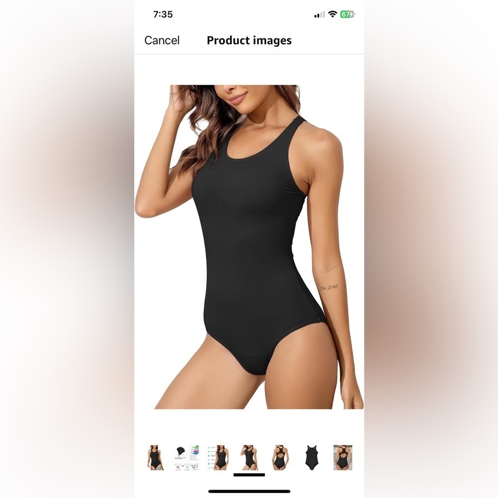 Racer back one piece swimsuit, period proof